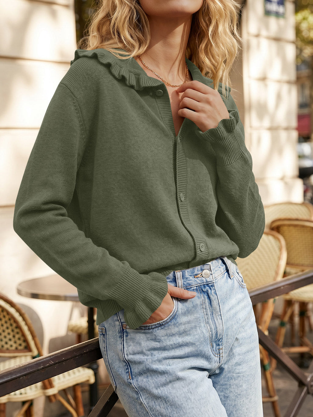 usvara Womens Ruffle Knit Cardigan