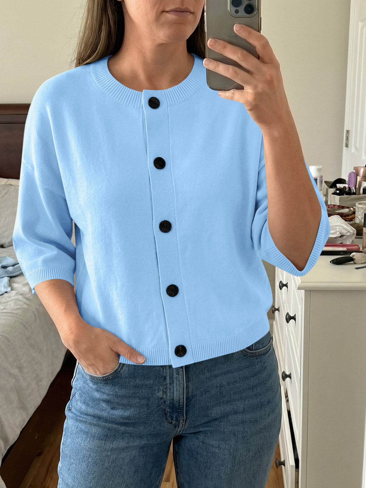 usvara Womens Short Sleeve Button Down Cardigan
