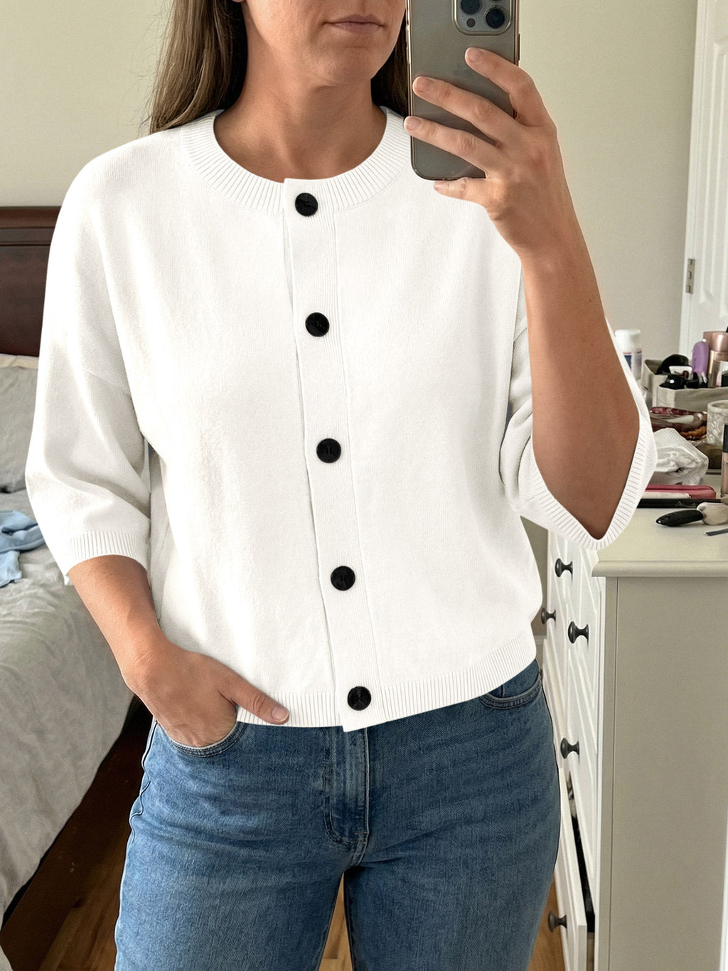 usvara Womens Short Sleeve Button Down Cardigan