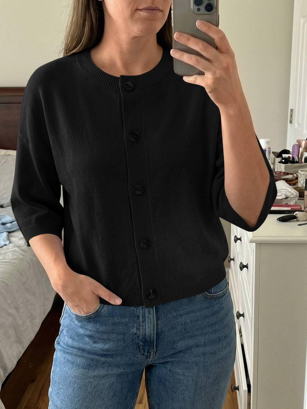 usvara Womens Short Sleeve Button Down Cardigan