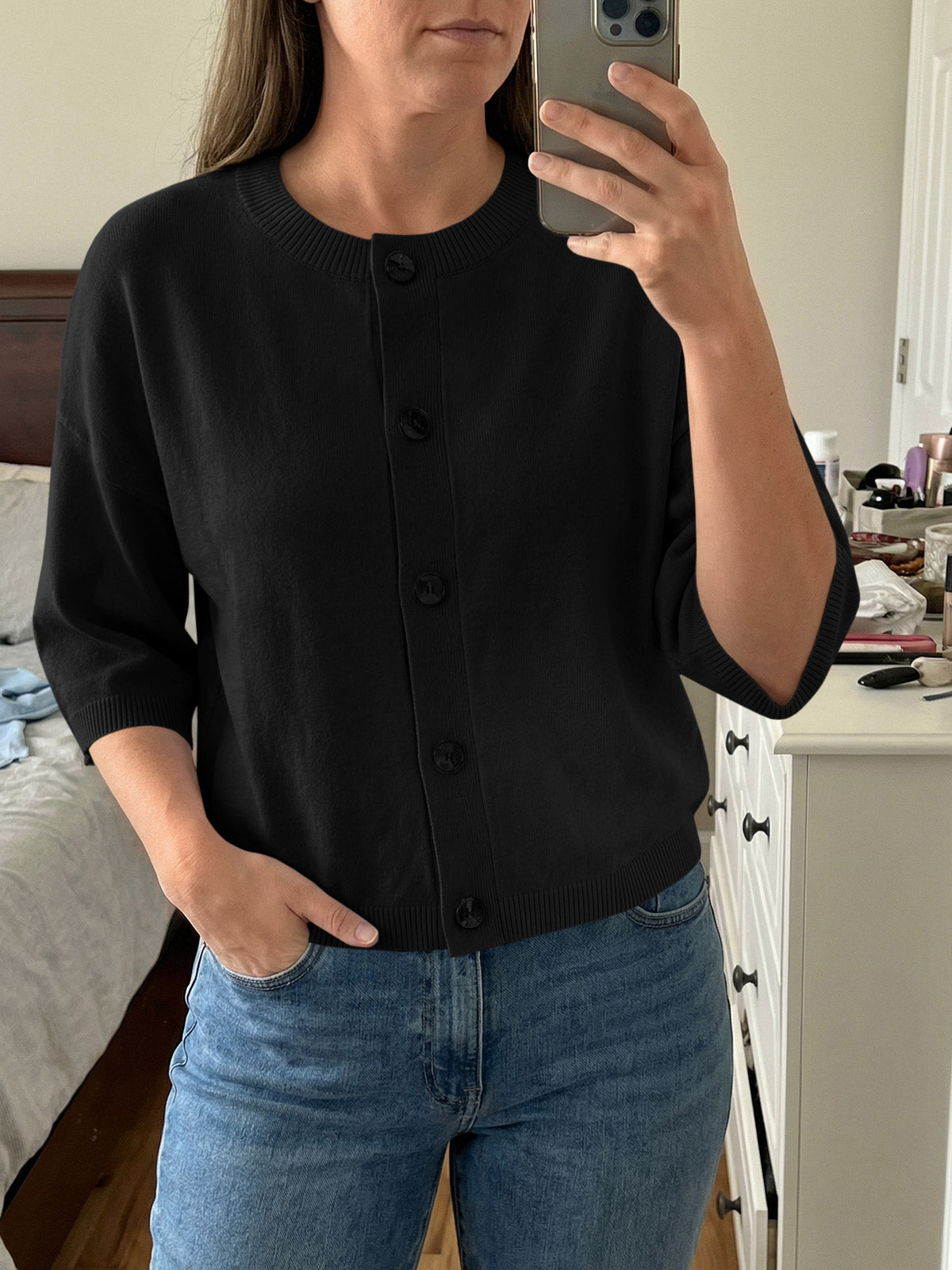usvara Womens Short Sleeve Button Down Cardigan