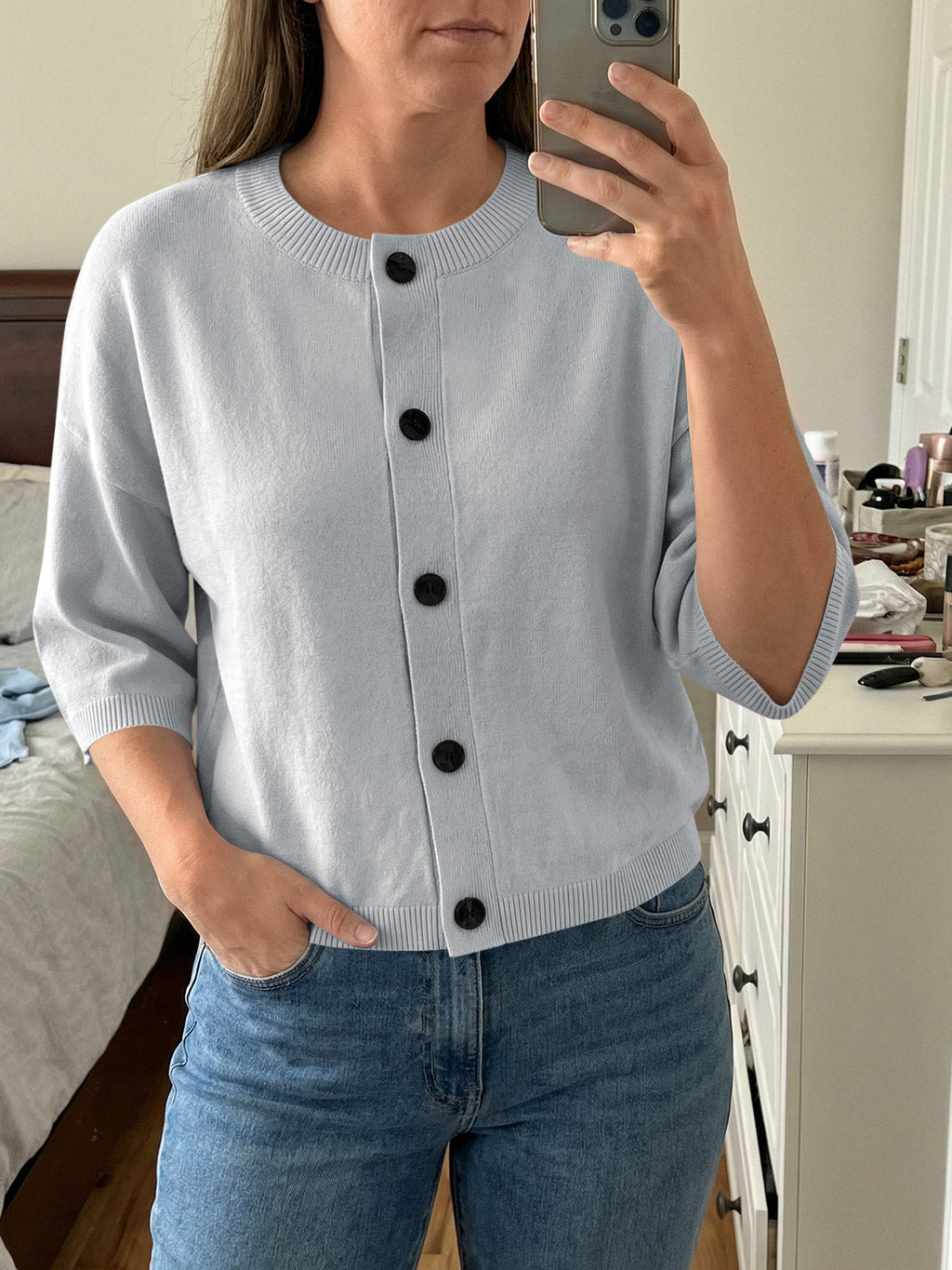 usvara Womens Short Sleeve Button Down Cardigan