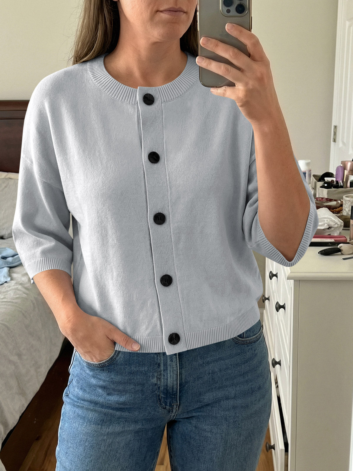 usvara Womens Short Sleeve Button Down Cardigan