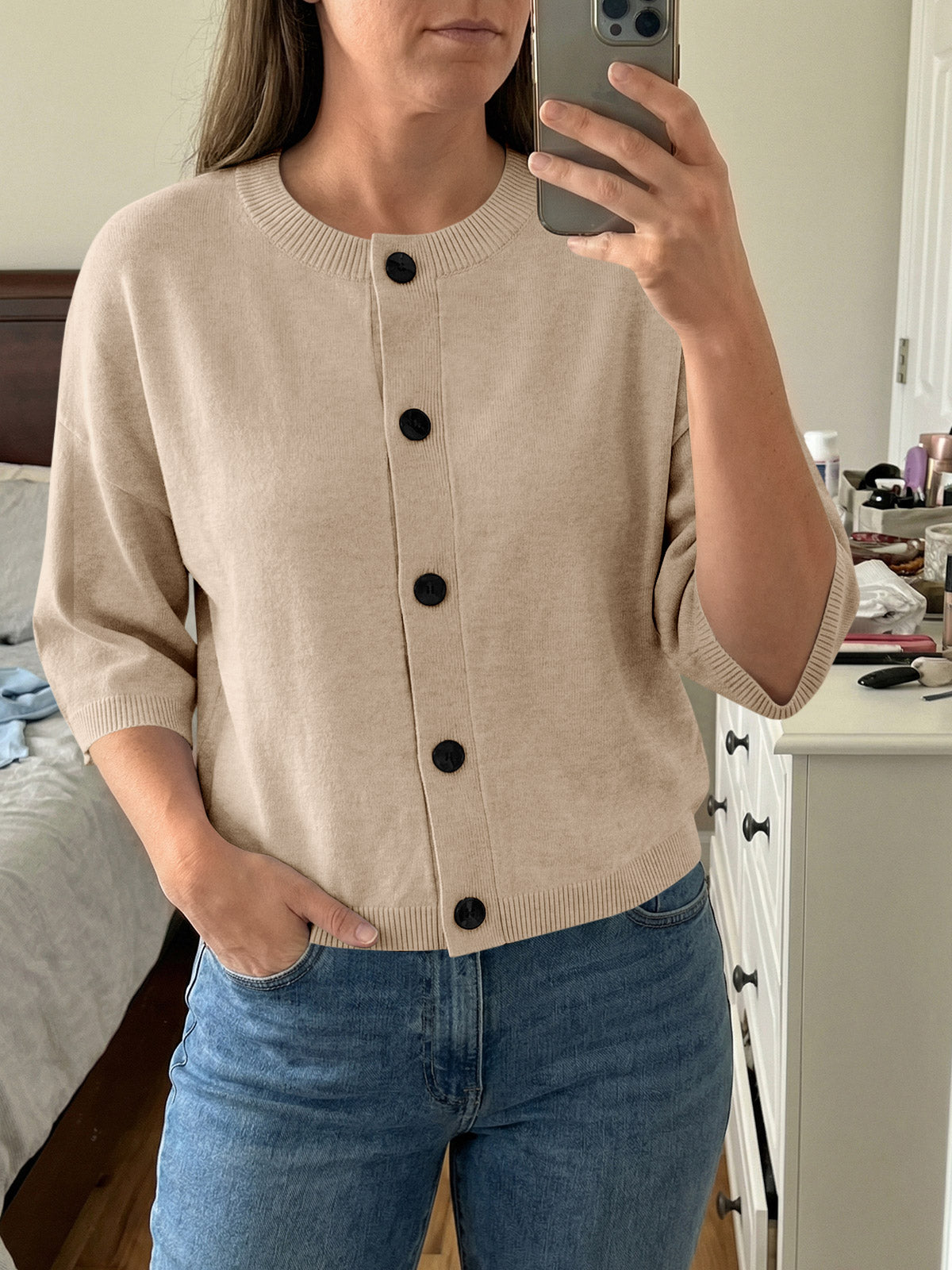 usvara Womens Short Sleeve Button Down Cardigan