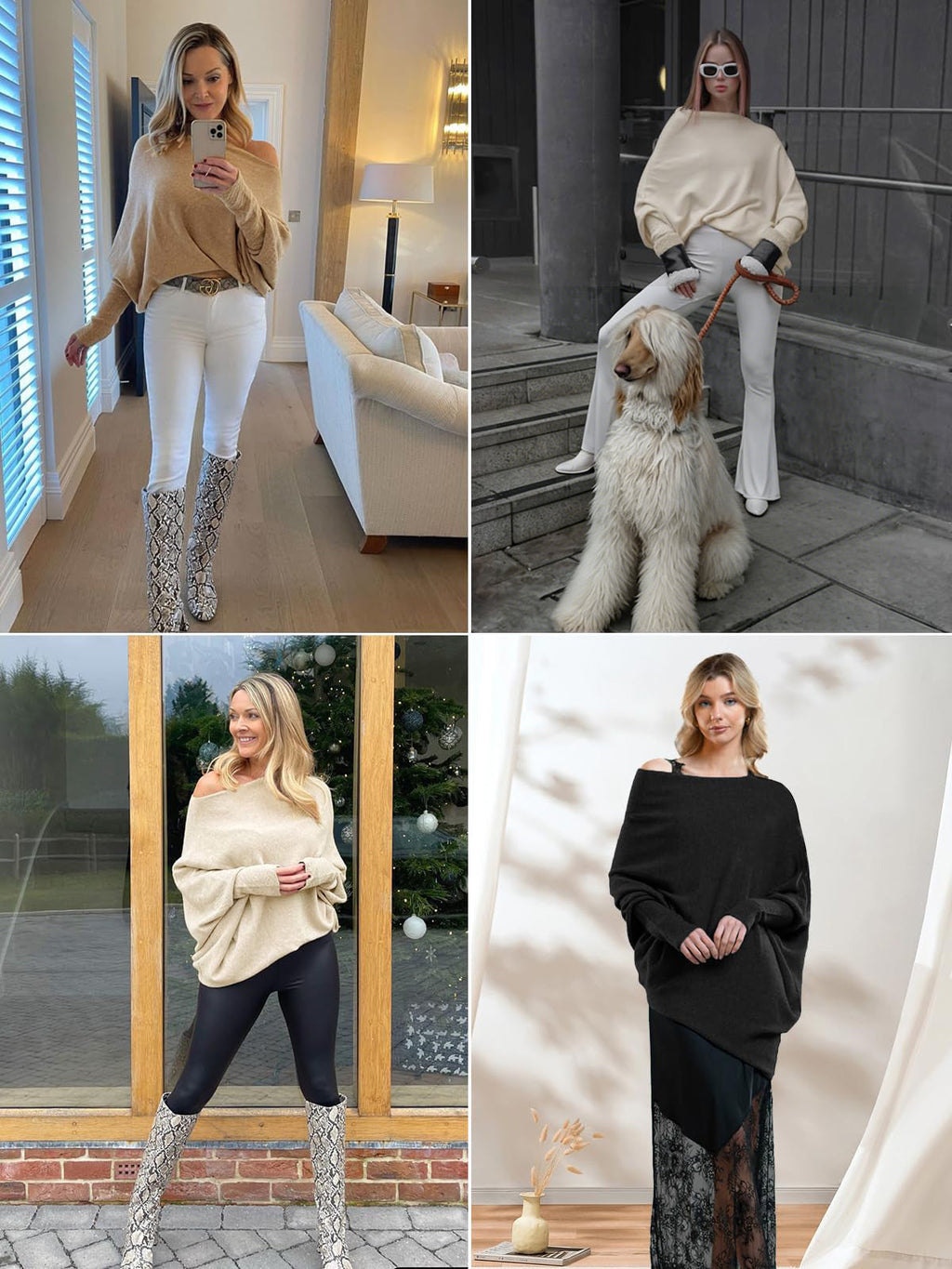 usvara Womens Boat Neck Oversized Knit Sweater