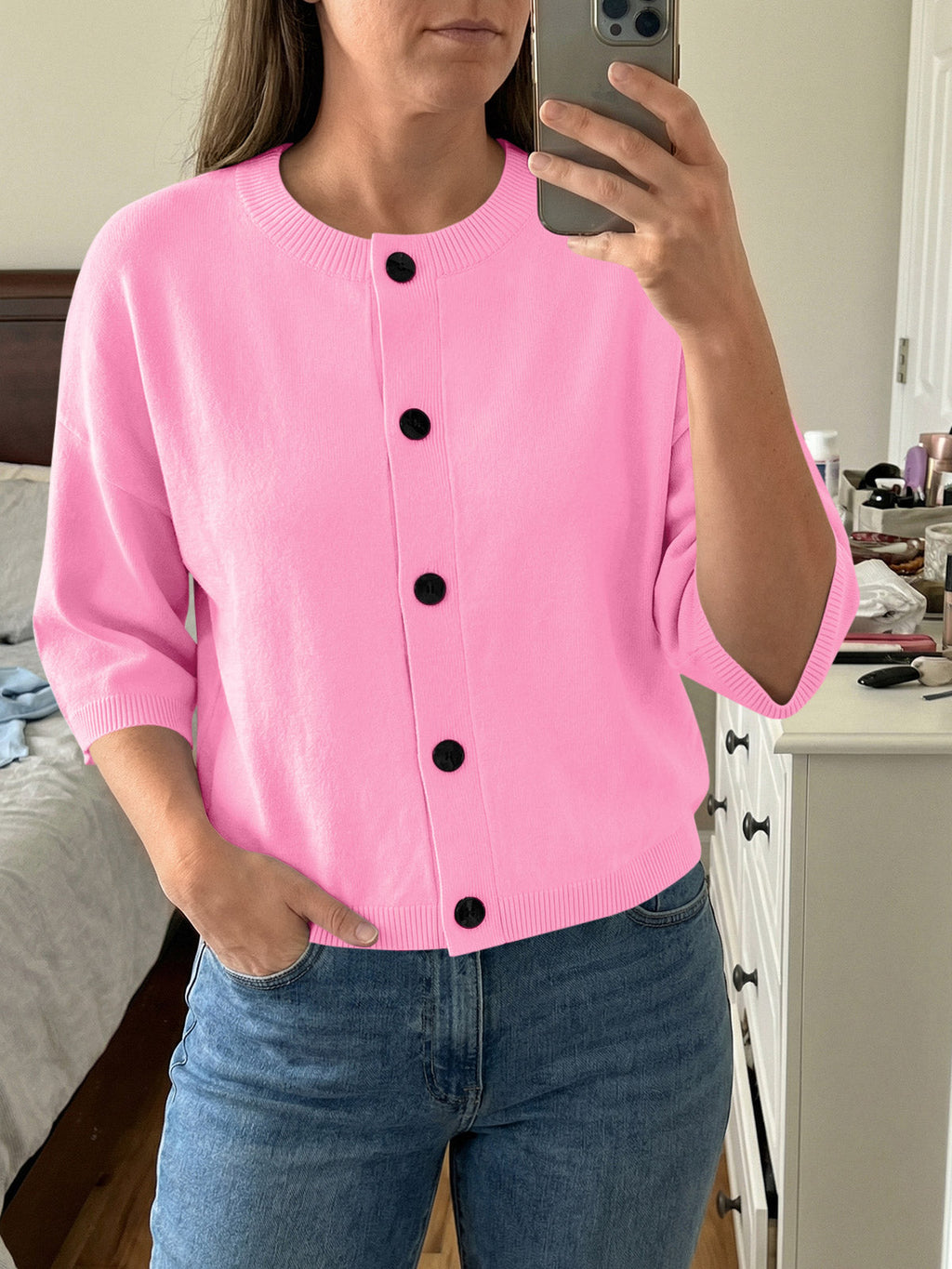 usvara Womens Short Sleeve Button Down Cardigan