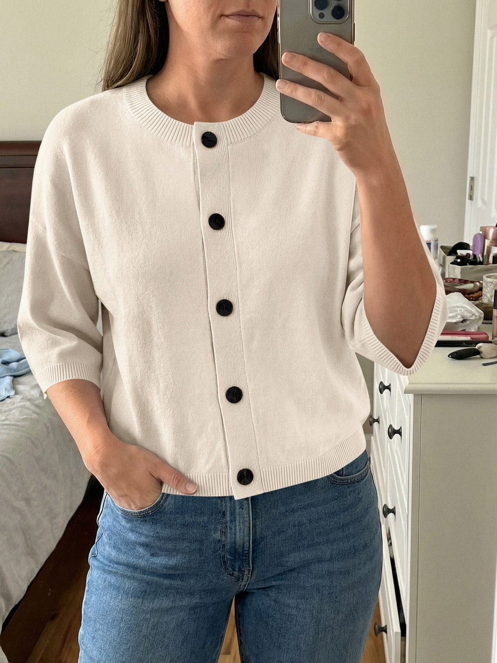 usvara Womens Short Sleeve Button Down Cardigan