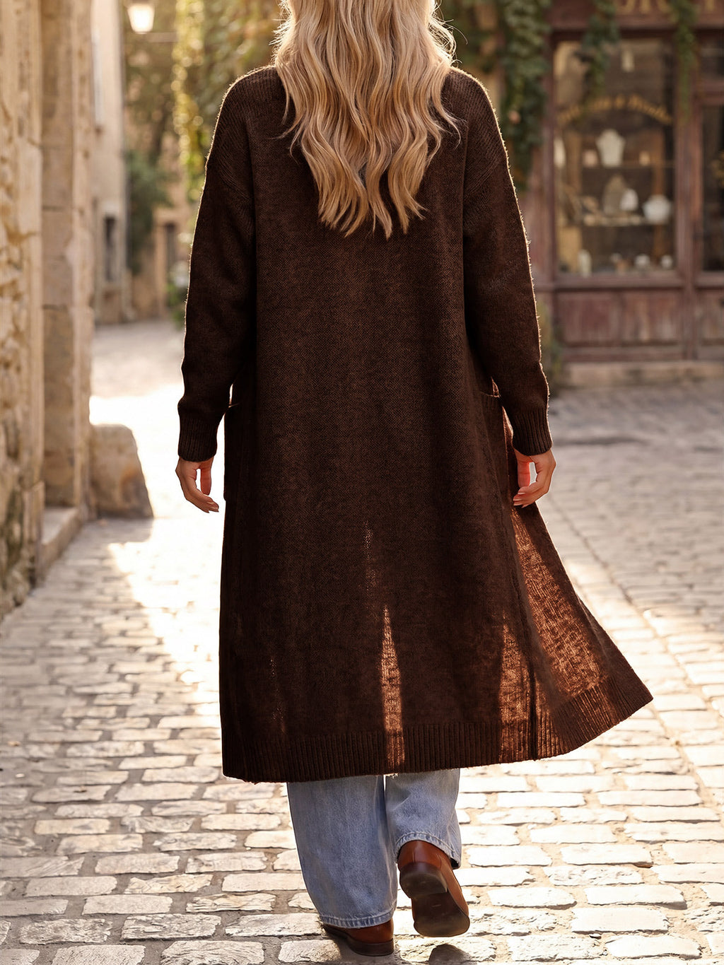 usvara Women Long Open Front Knit Cardigan Duster