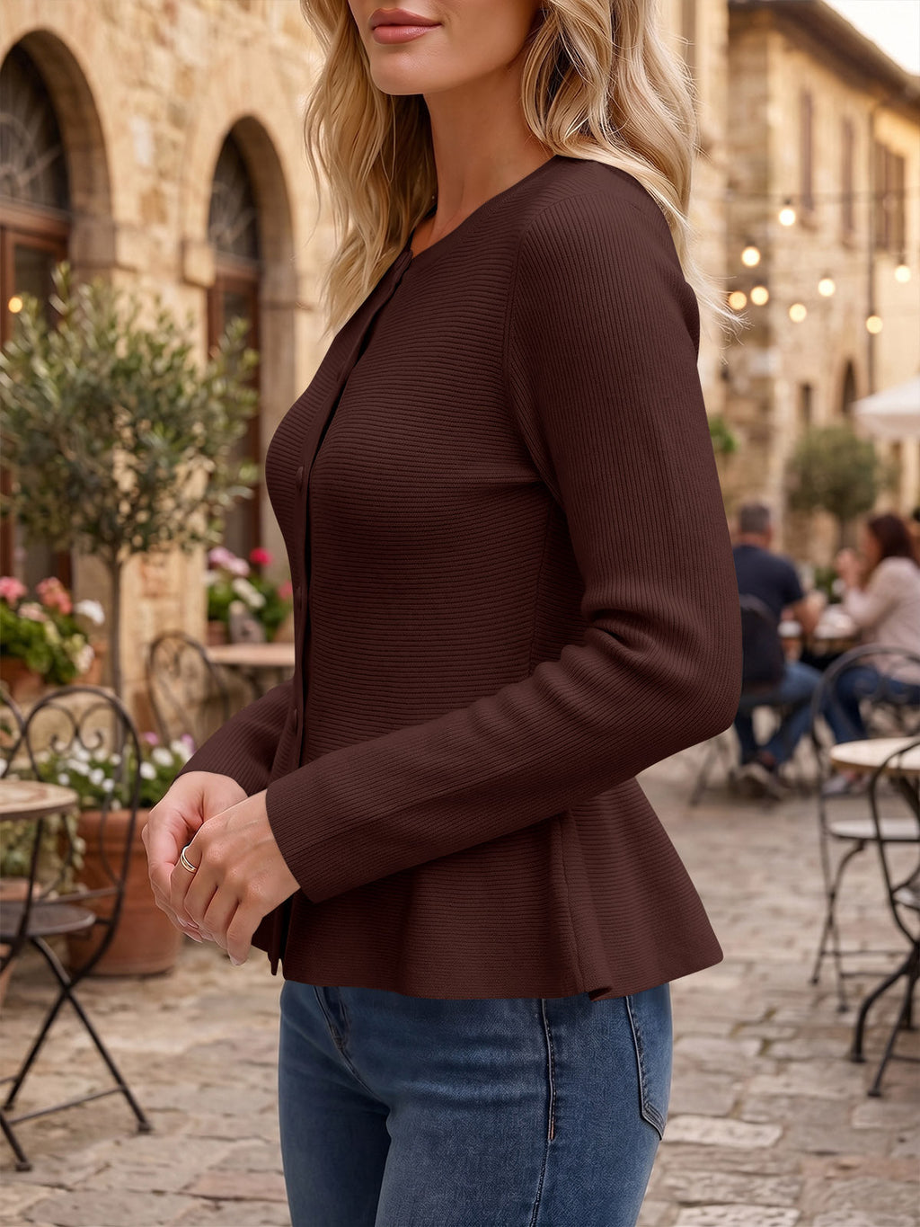 usvara Womens Ruffle Knit Cardigan Tops
