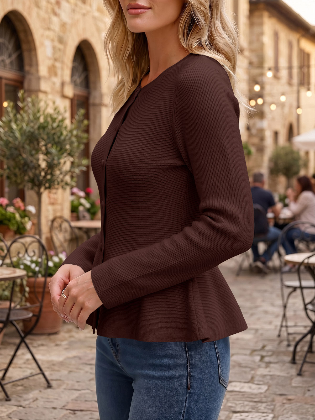 usvara Womens Ruffle Knit Cardigan Tops