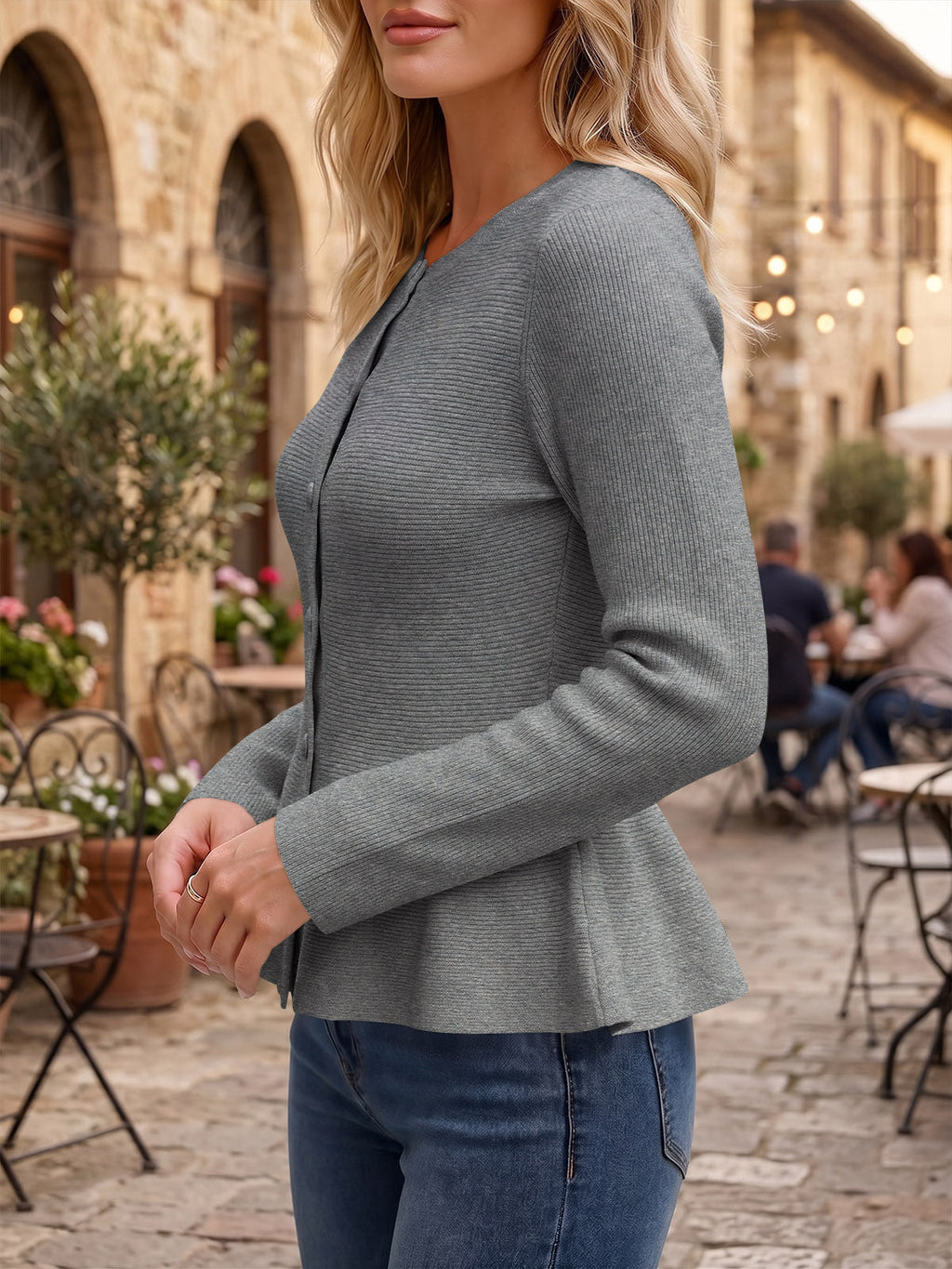 usvara Womens Ruffle Knit Cardigan Tops