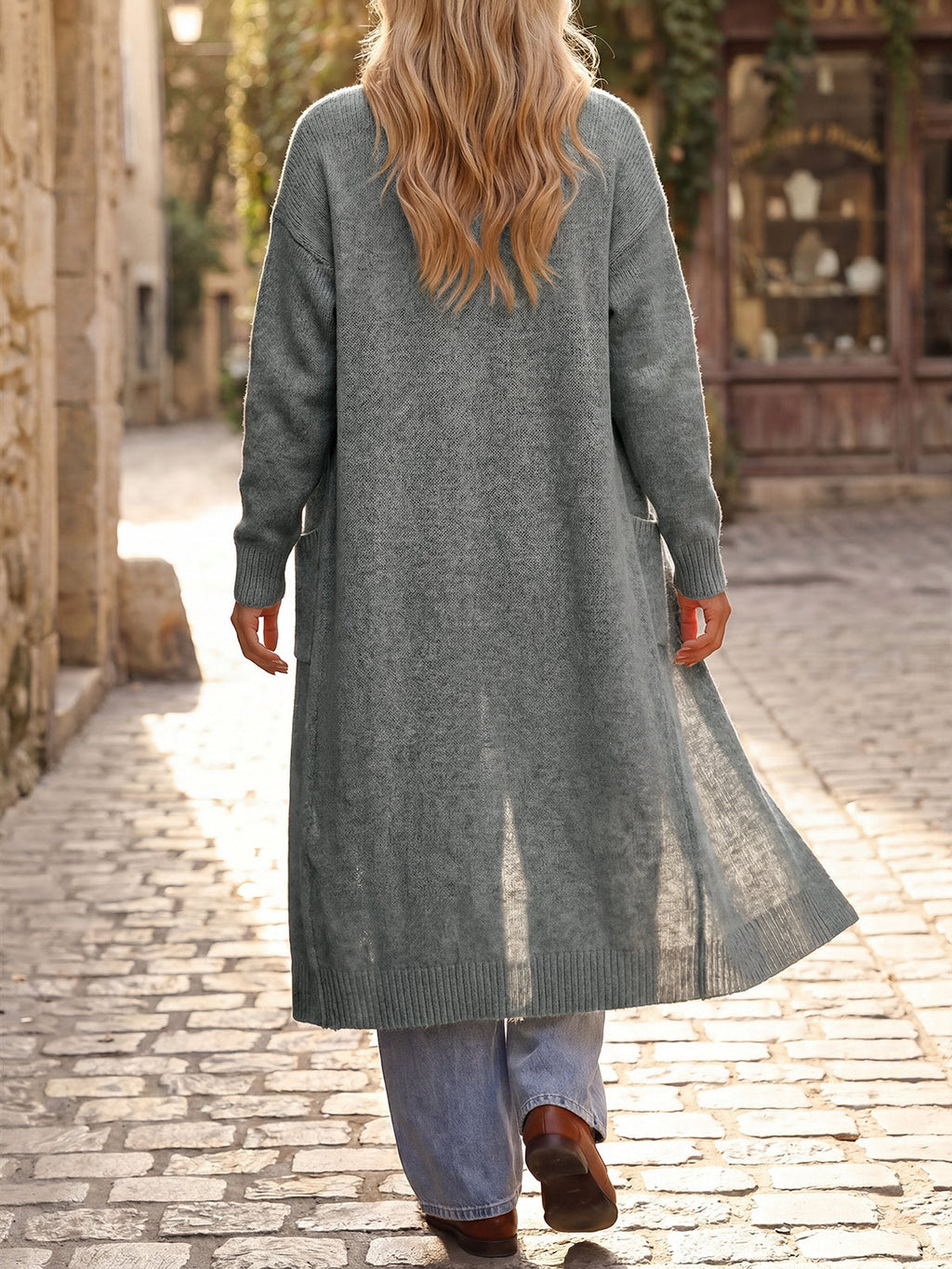 usvara Women Long Open Front Knit Cardigan Duster