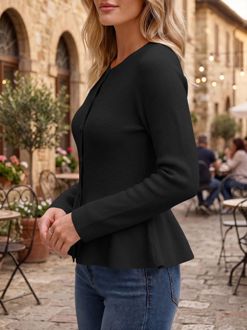 usvara Womens Ruffle Knit Cardigan Tops