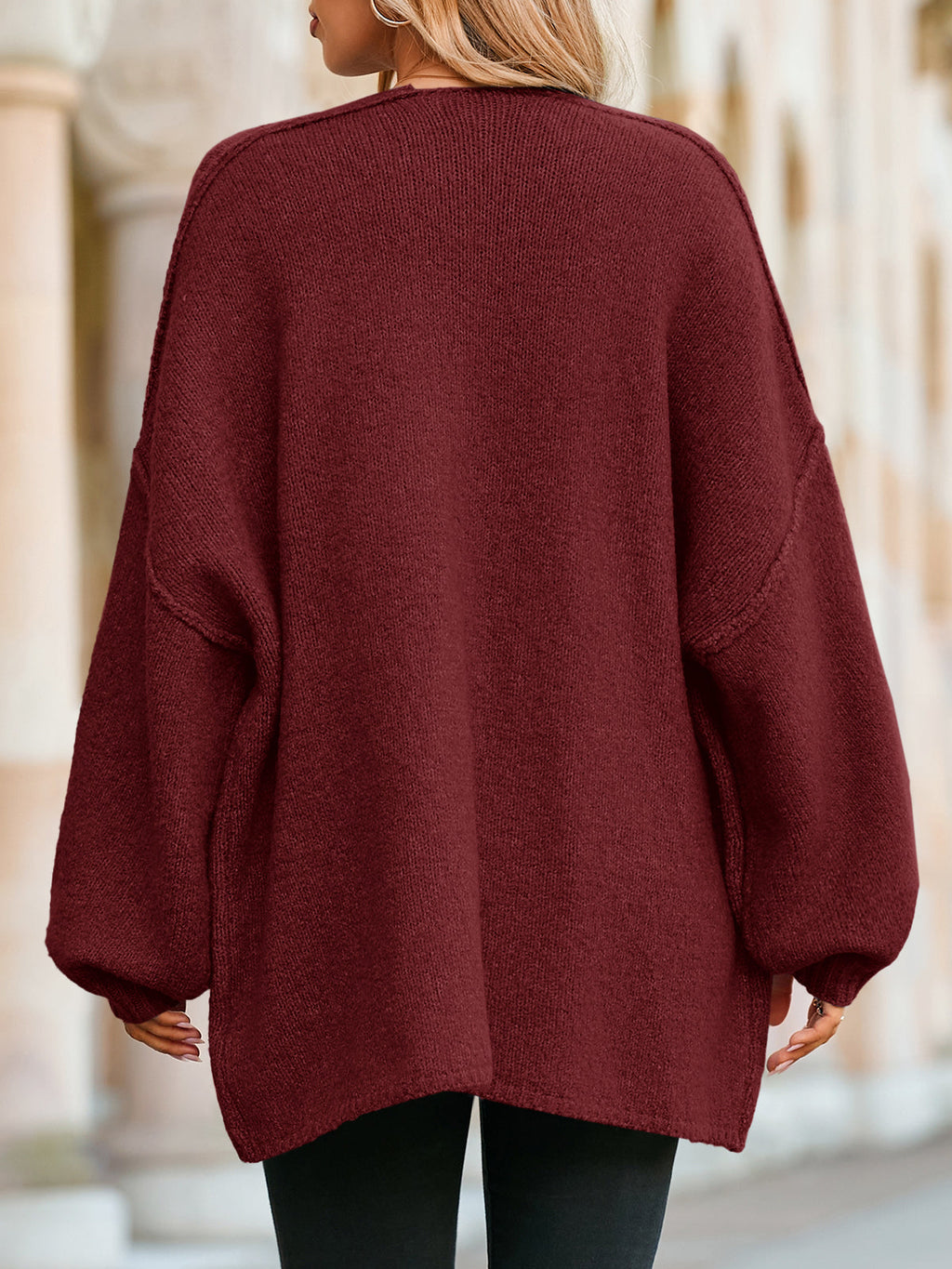 Usvara Womens Oversized Lantern Sleeve Chunky Knit Open-Front Cardigan Sweater