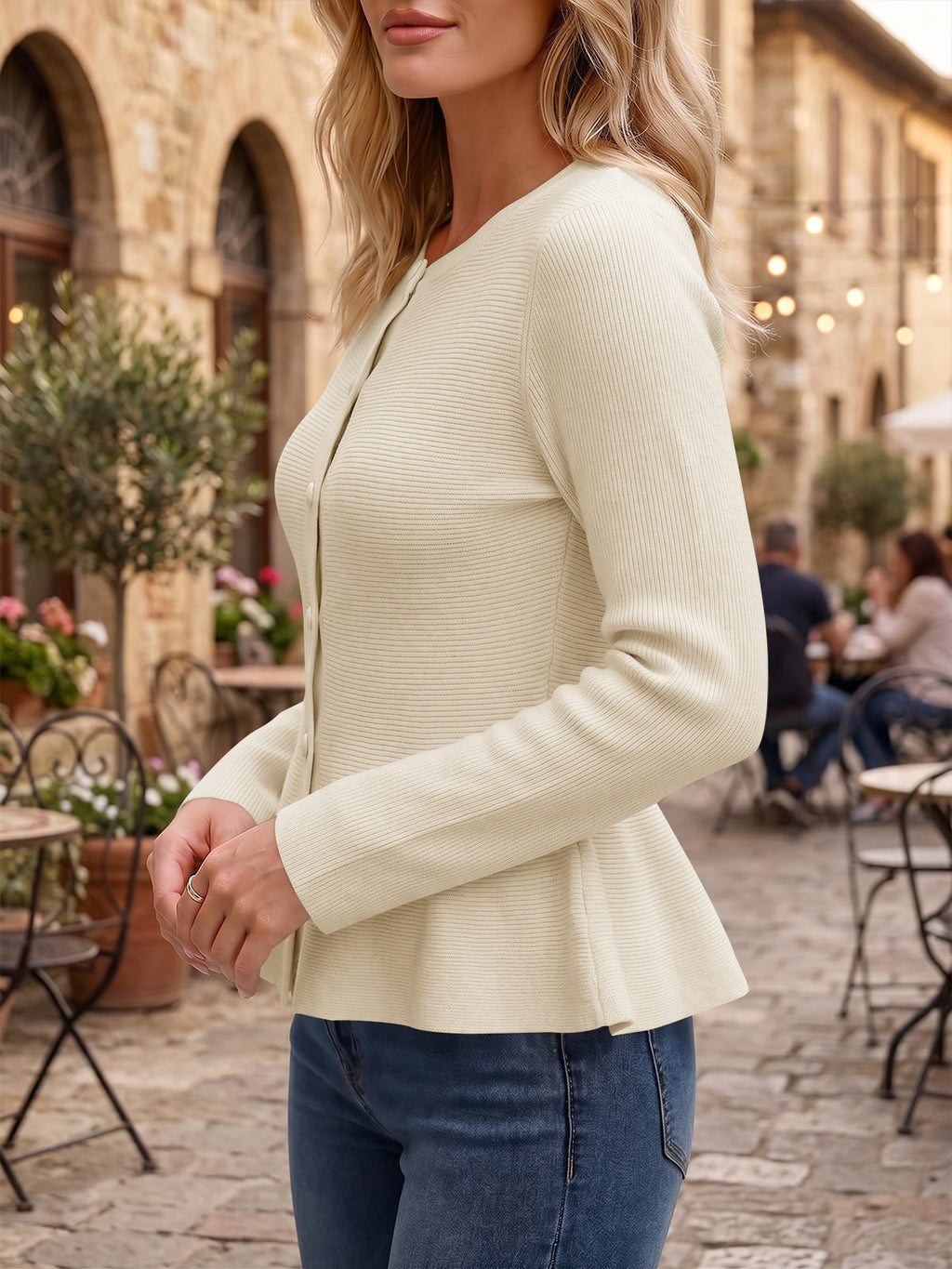 usvara Womens Ruffle Knit Cardigan Tops