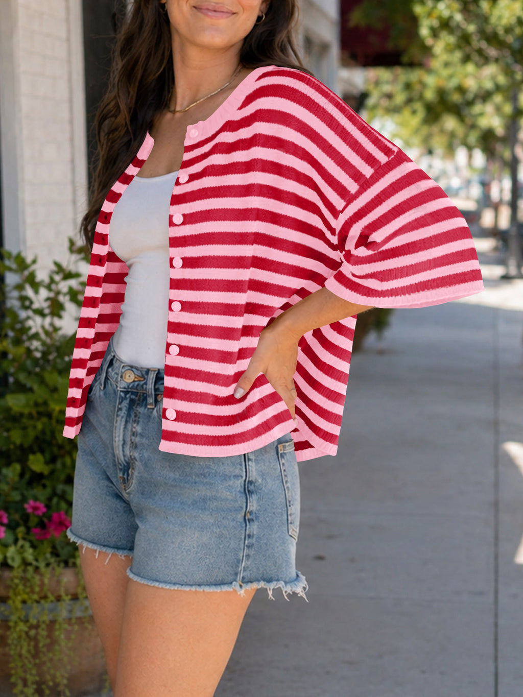usvara Women Striped Cropped Cardigan