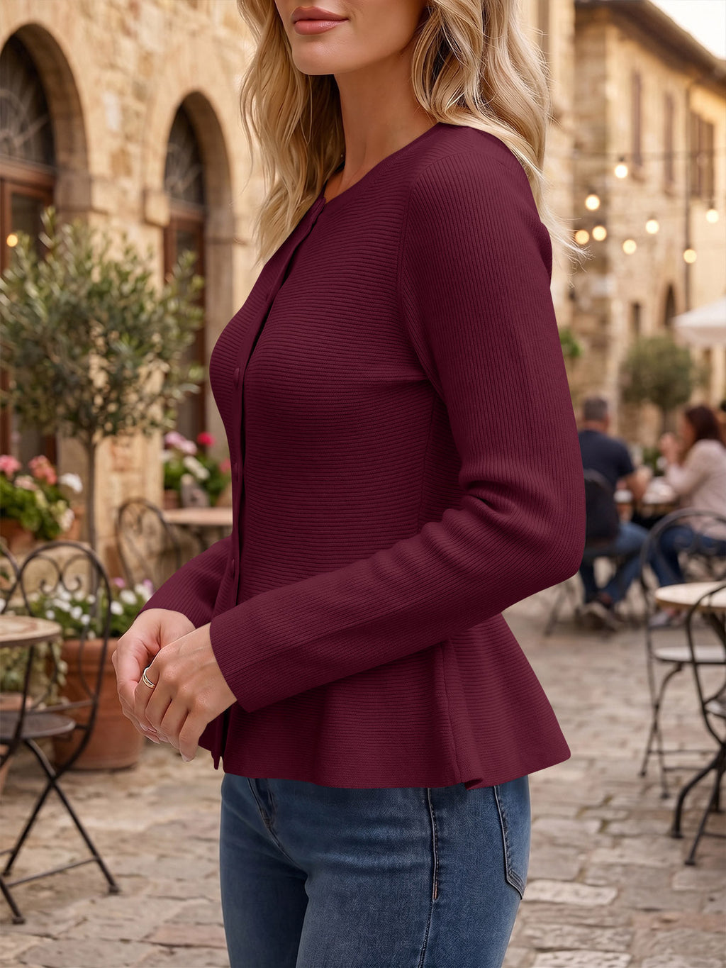 usvara Womens Ruffle Knit Cardigan Tops