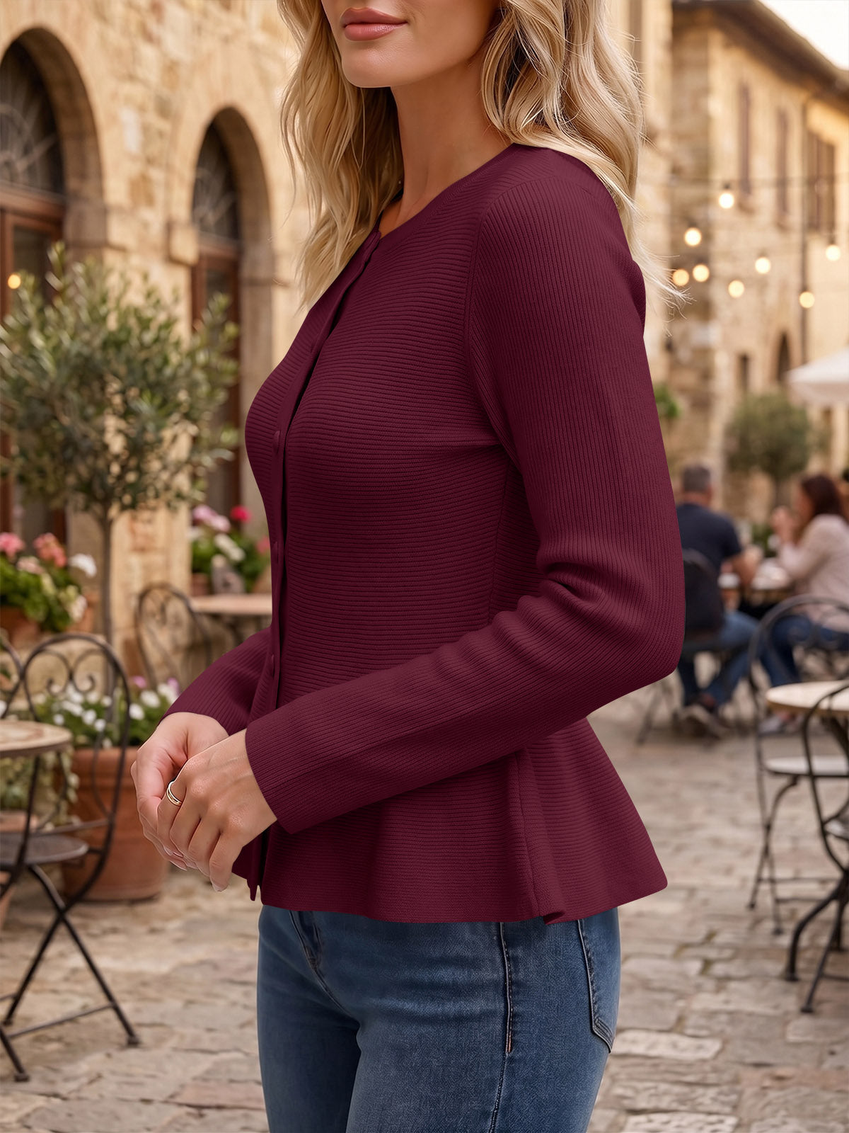 usvara Womens Ruffle Knit Cardigan Tops