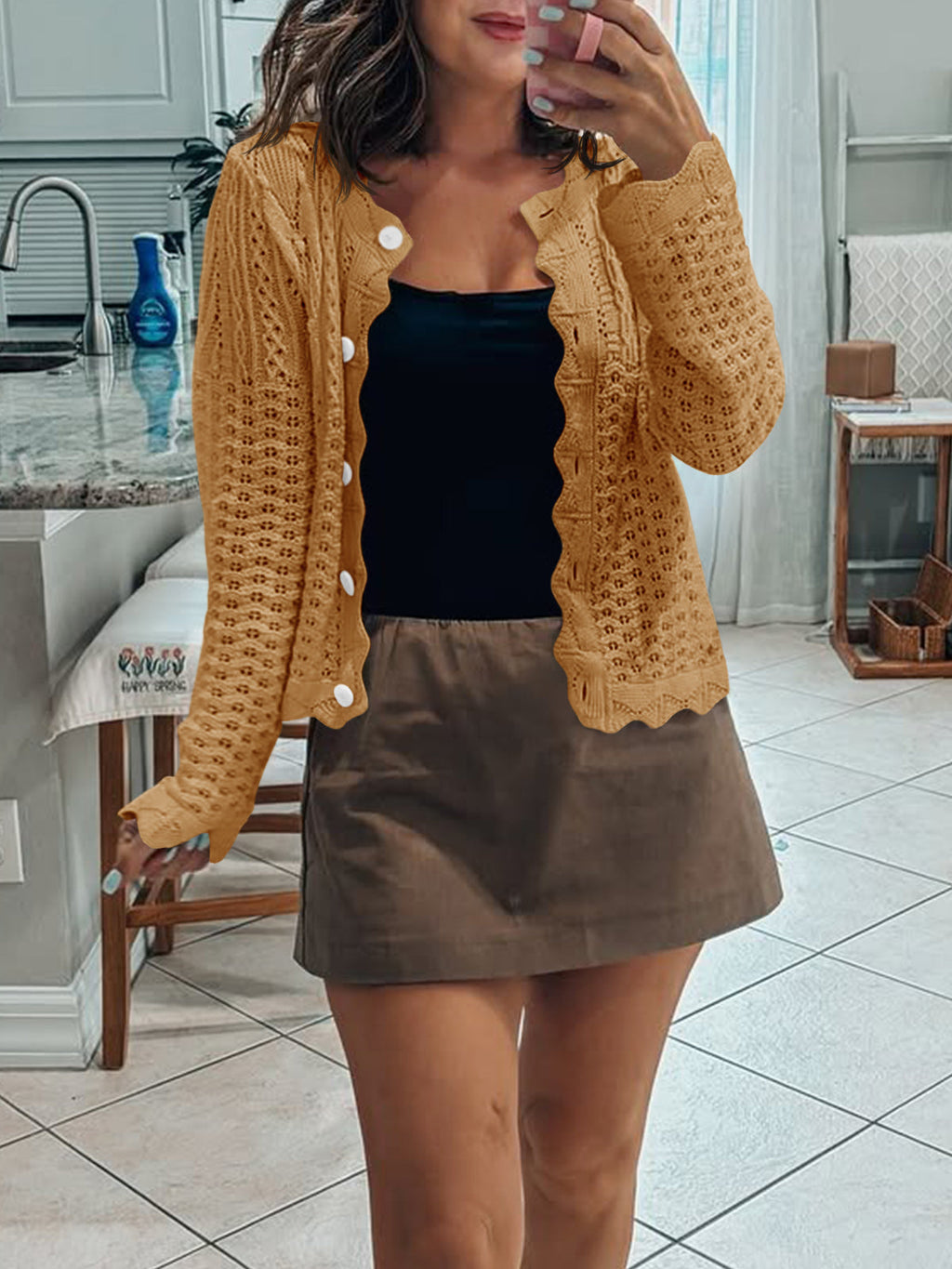 usvara Womens Crochet Cotton Knit Cardigans
