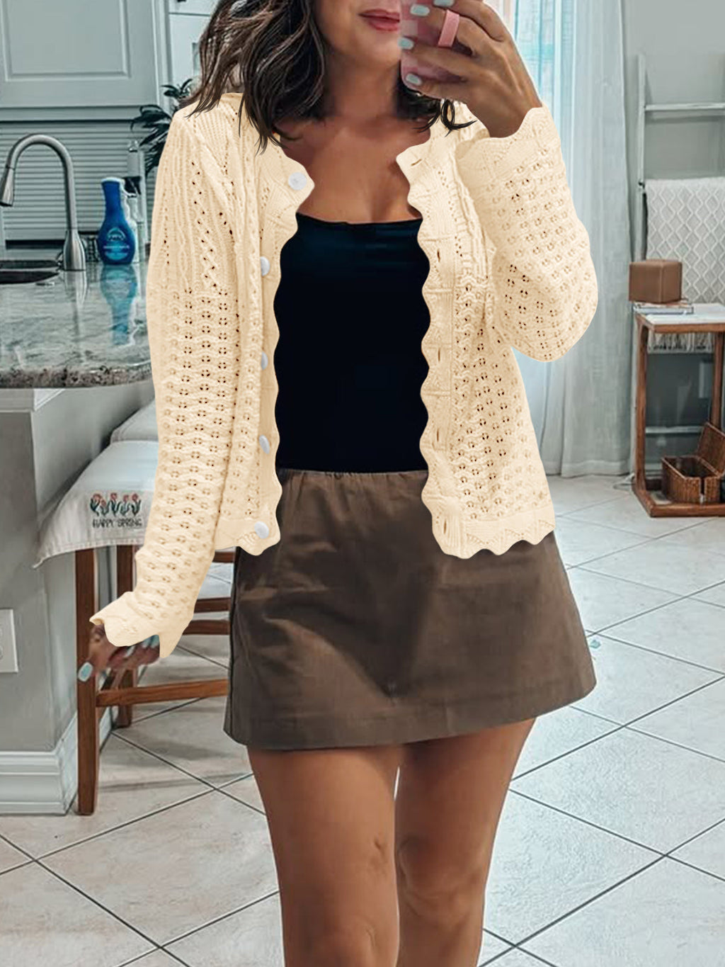 usvara Womens Crochet Cotton Knit Cardigans