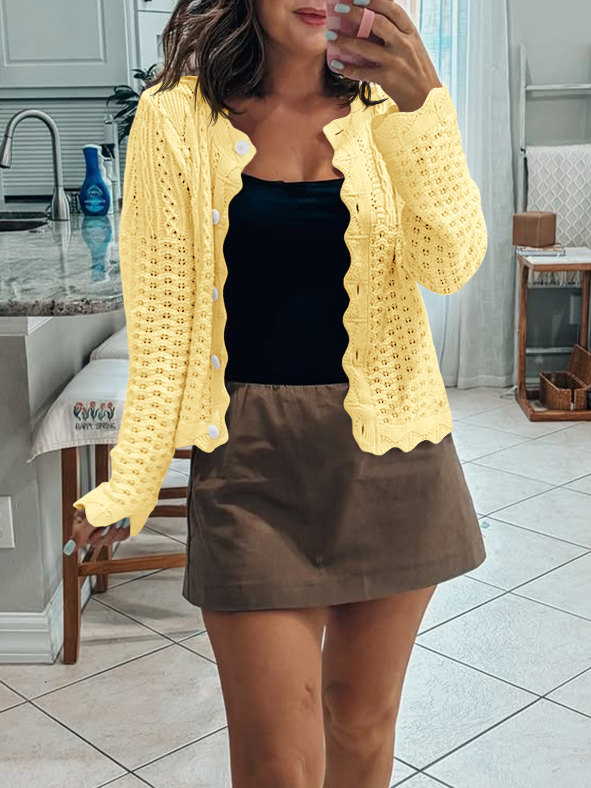 usvara Womens Crochet Cotton Knit Cardigans