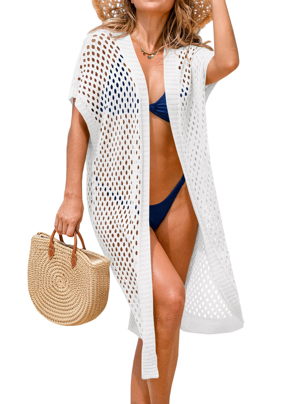 usvara Women Short Sleeve Crochet Swimsuit Coverup