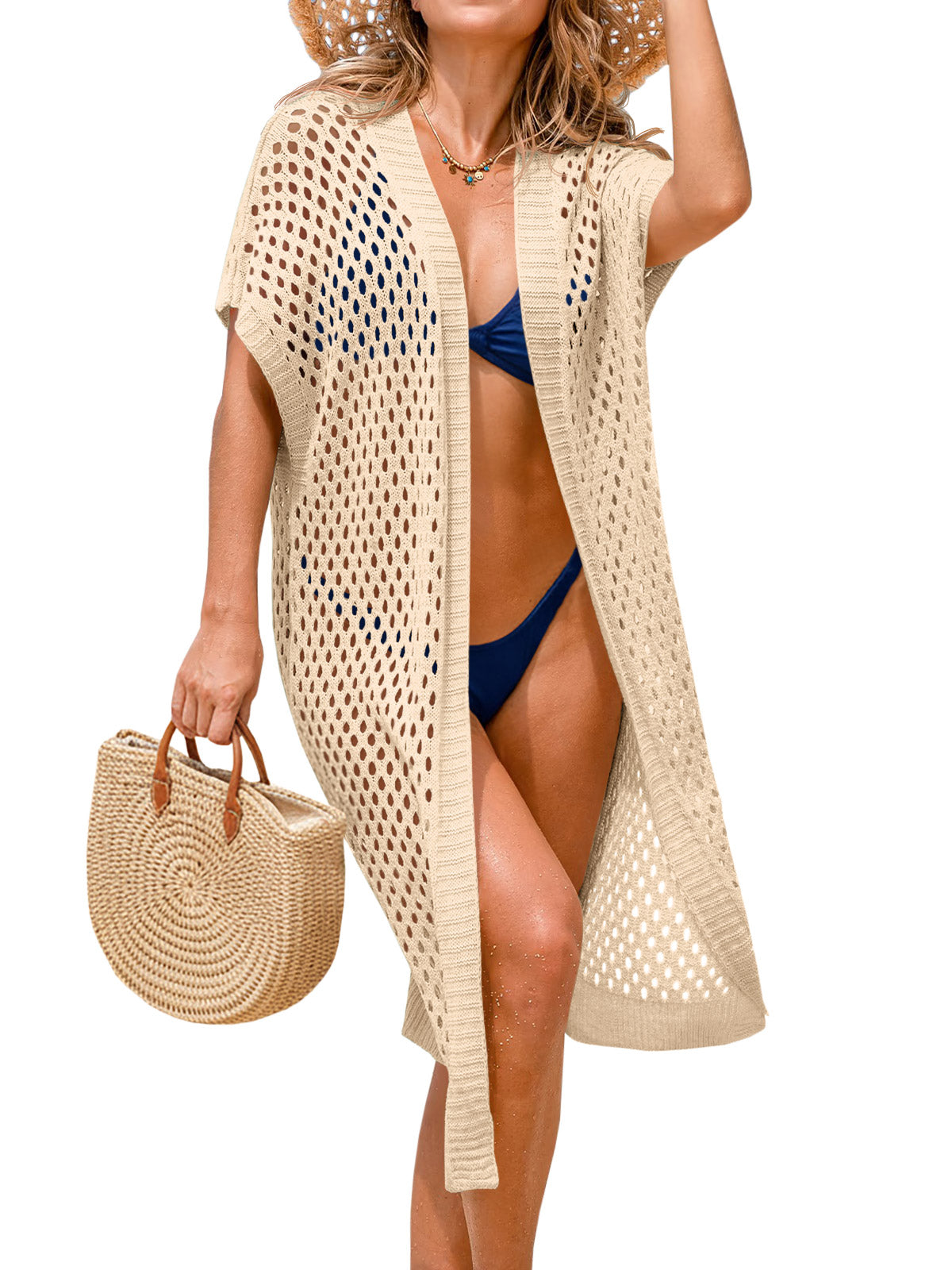 usvara Women Short Sleeve Crochet Swimsuit Coverup