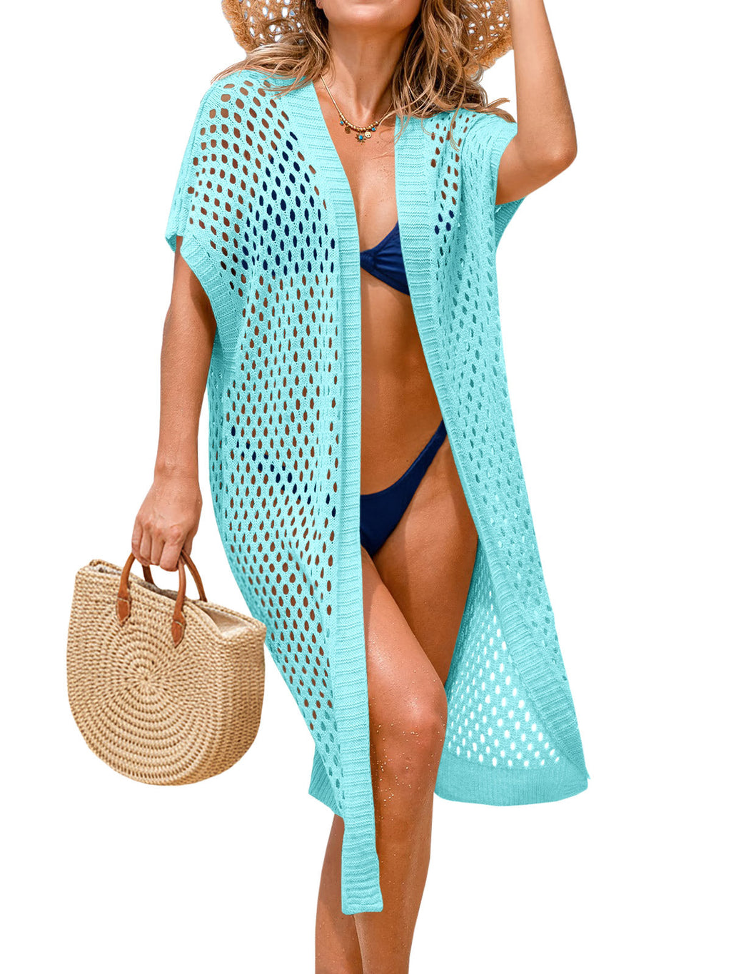 usvara Women Short Sleeve Crochet Swimsuit Coverup