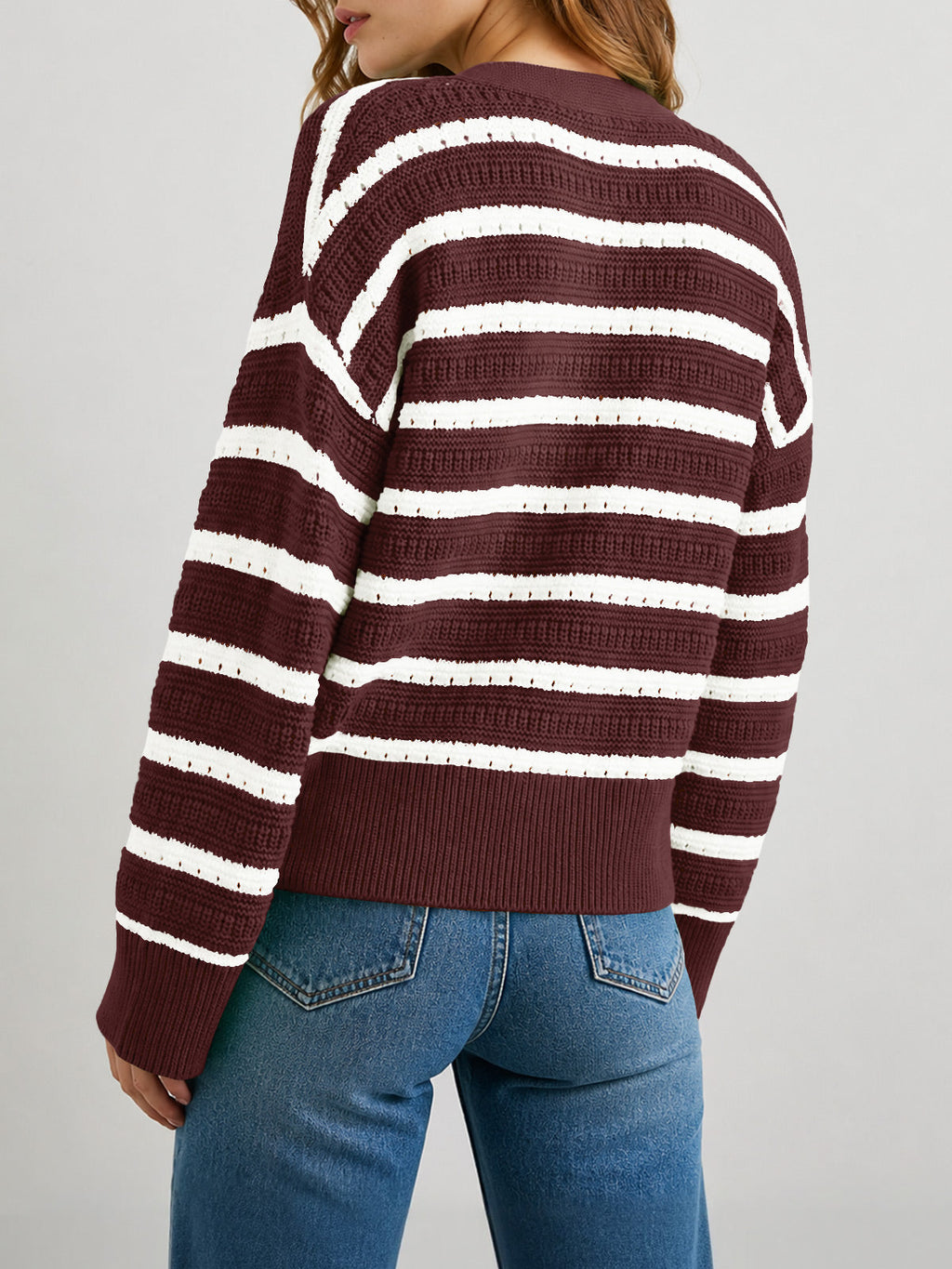 usvara Womens Striped Crochet Cardigan Tops