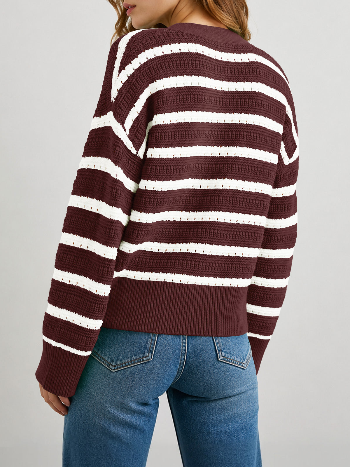 usvara Womens Striped Crochet Cardigan Tops