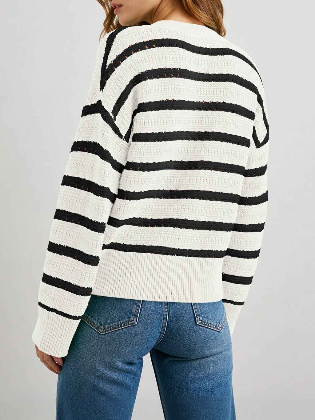 usvara Womens Striped Crochet Cardigan Tops