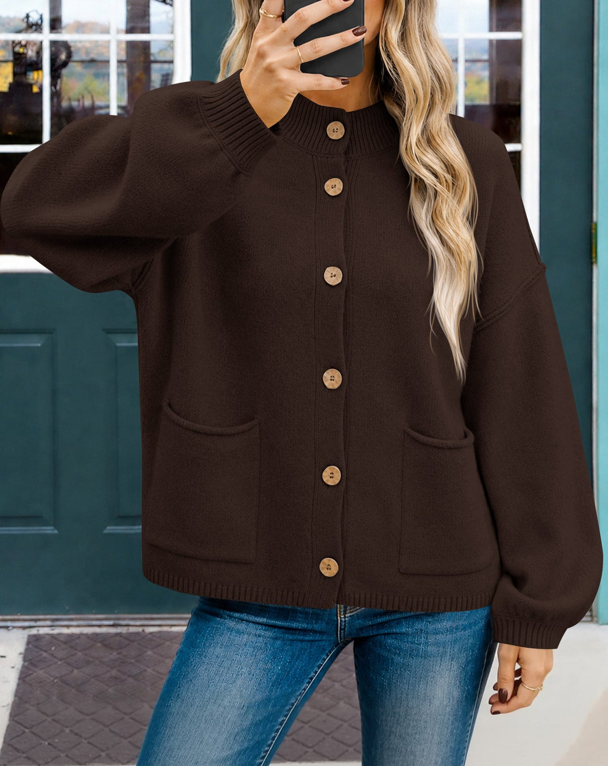 usvara Women Button-Up Knit Cardigan with Pockets