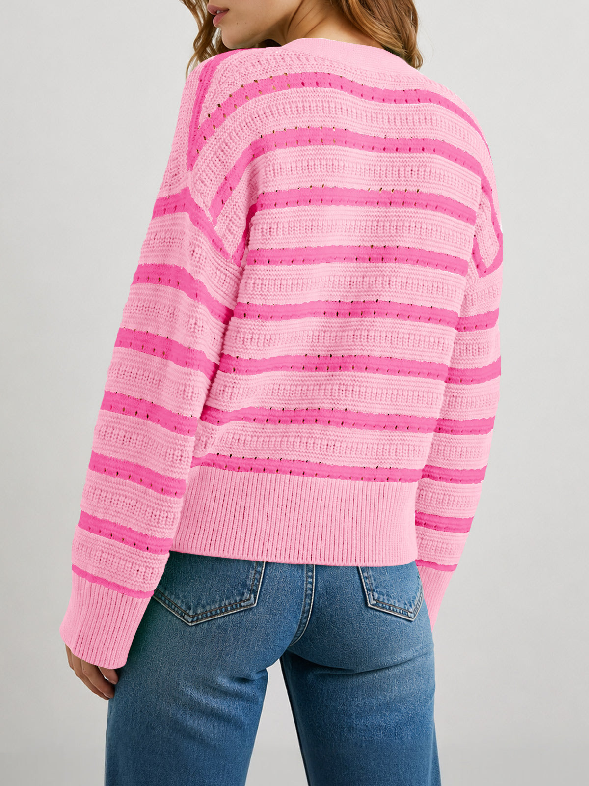 usvara Womens Striped Crochet Cardigan Tops