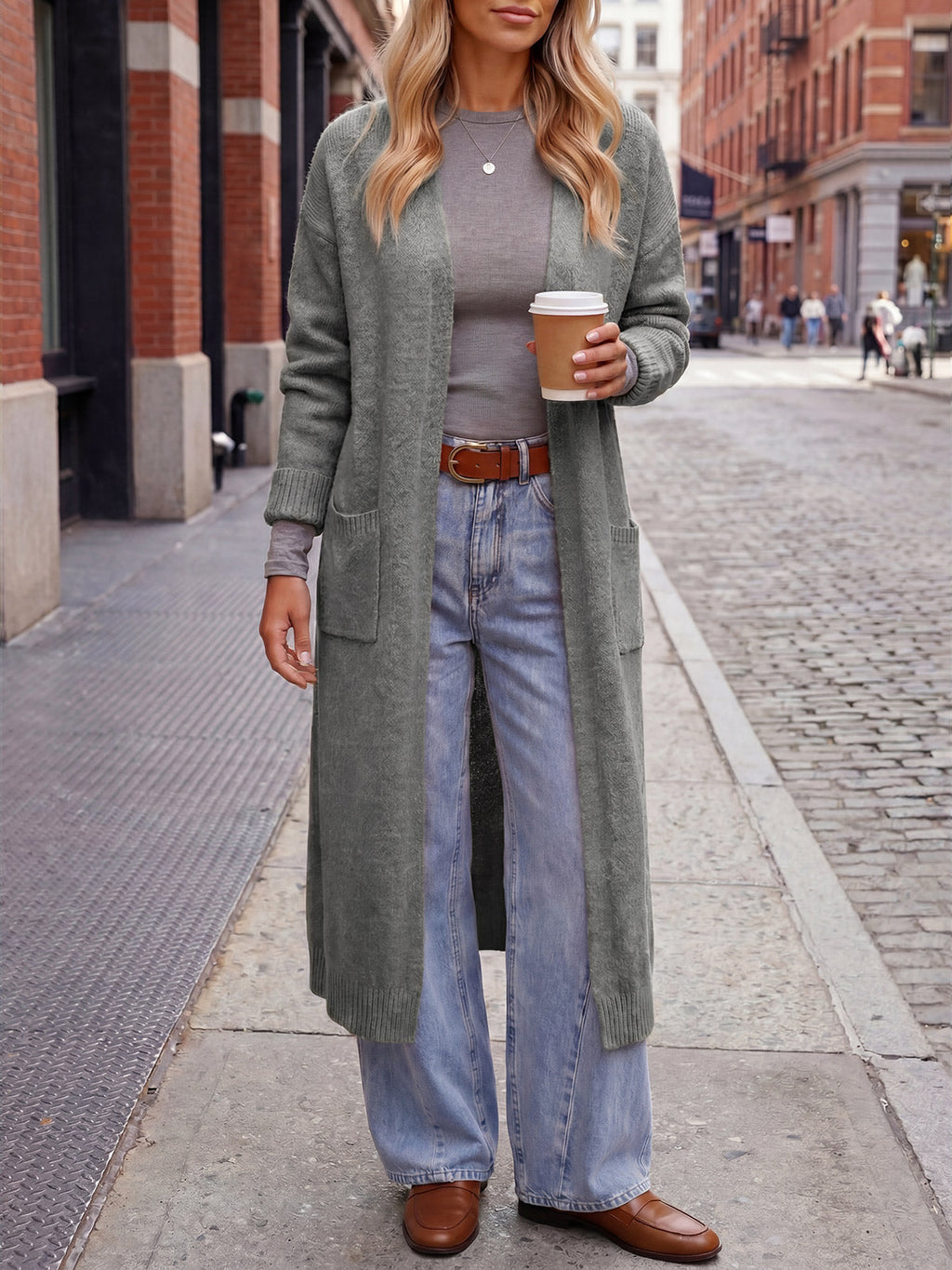 usvara Women Long Open Front Knit Cardigan Duster