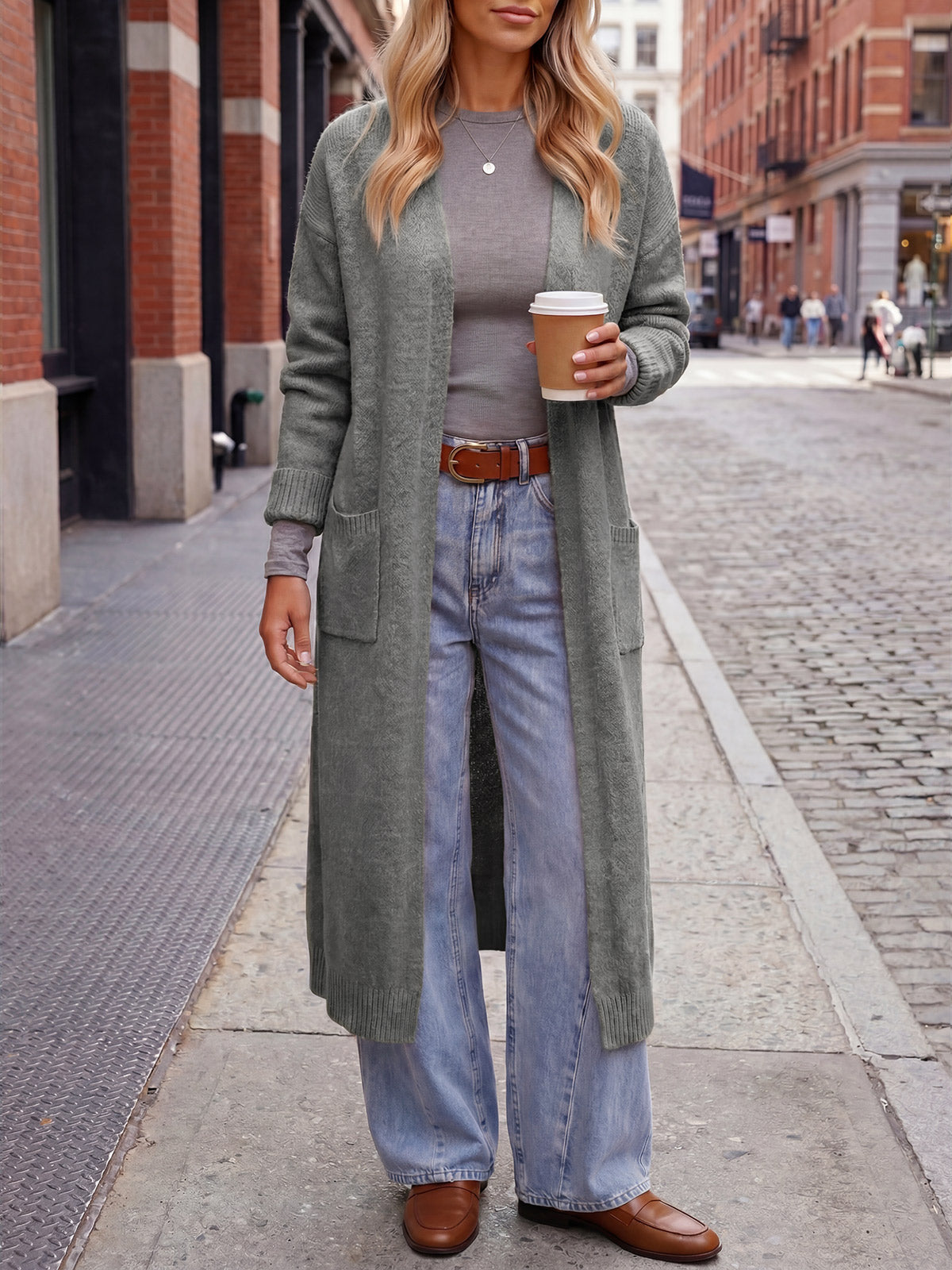 usvara Women Long Open Front Knit Cardigan Duster