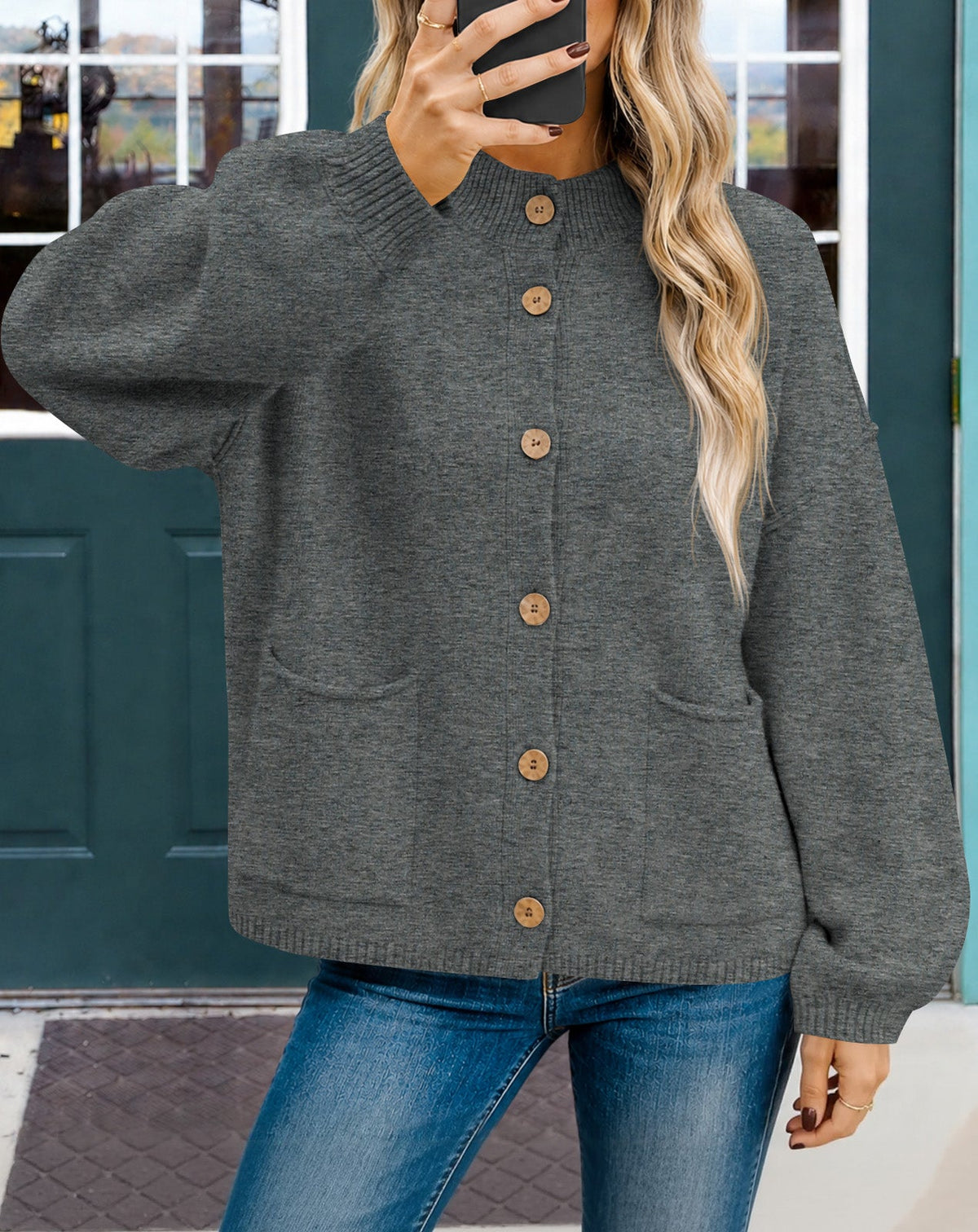 usvara Women Button-Up Knit Cardigan with Pockets