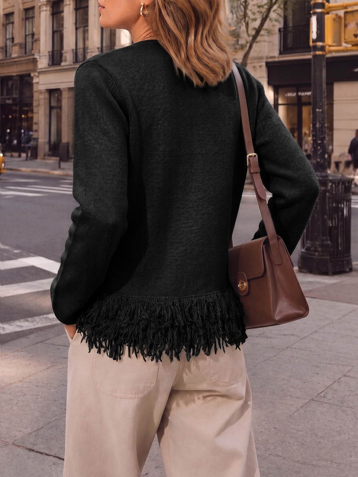 usvara Women Boho Fringe Knit Sweater