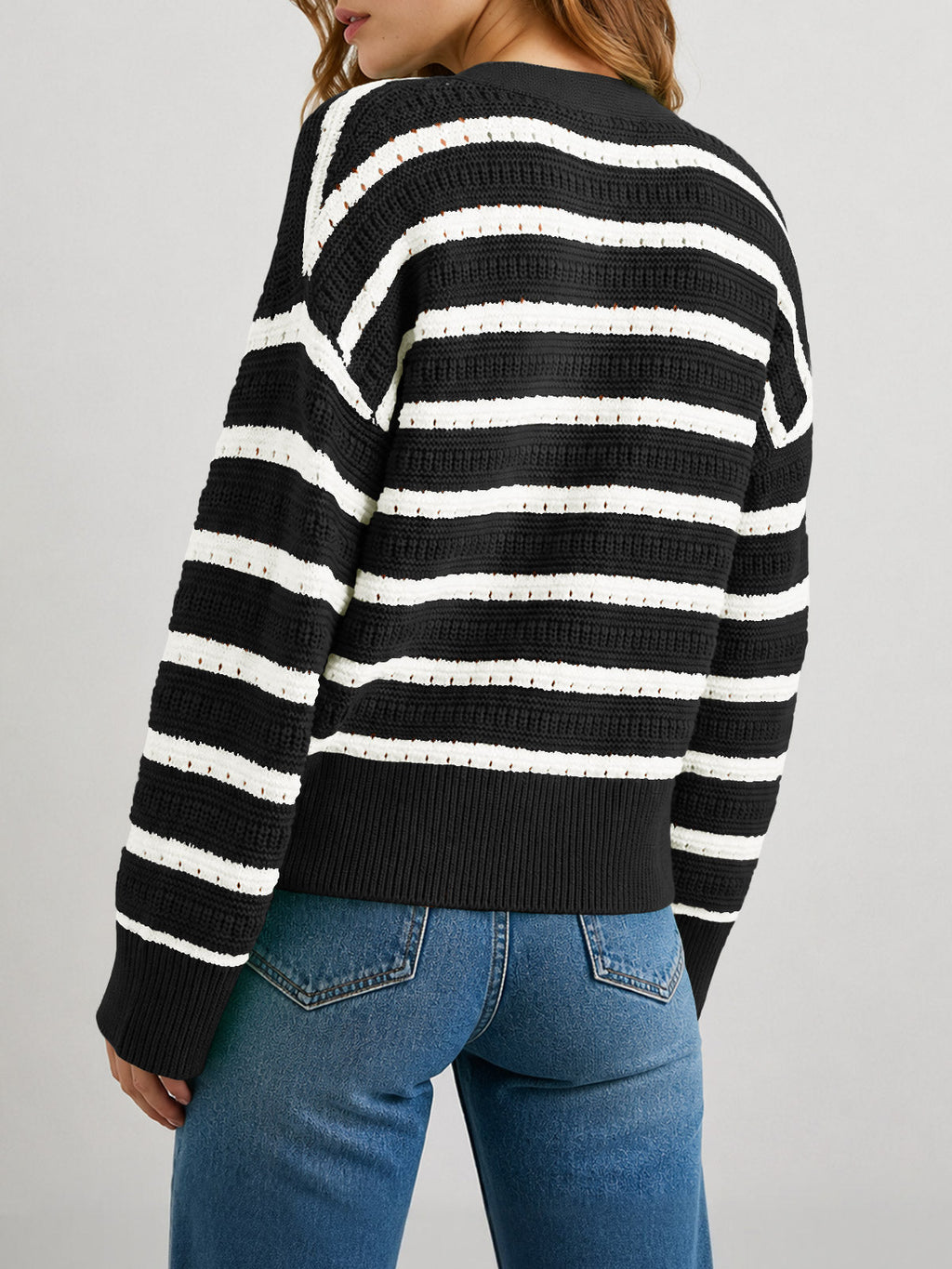 usvara Womens Striped Crochet Cardigan Tops