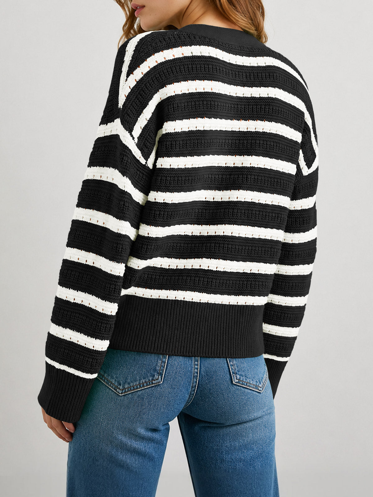 usvara Womens Striped Crochet Cardigan Tops