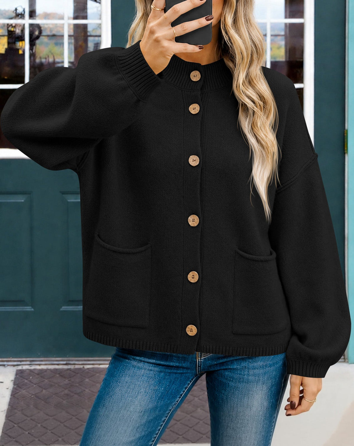 usvara Women Button-Up Knit Cardigan with Pockets