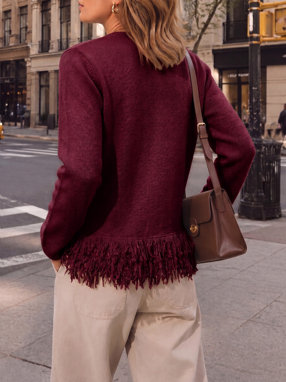 usvara Women Boho Fringe Knit Sweater