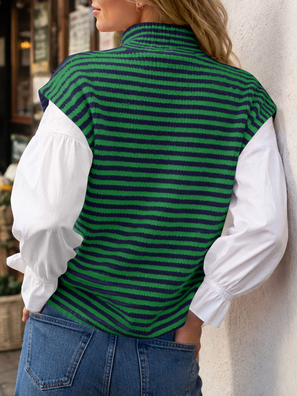 usvara Women Striped Zip Up Knit Cardigan