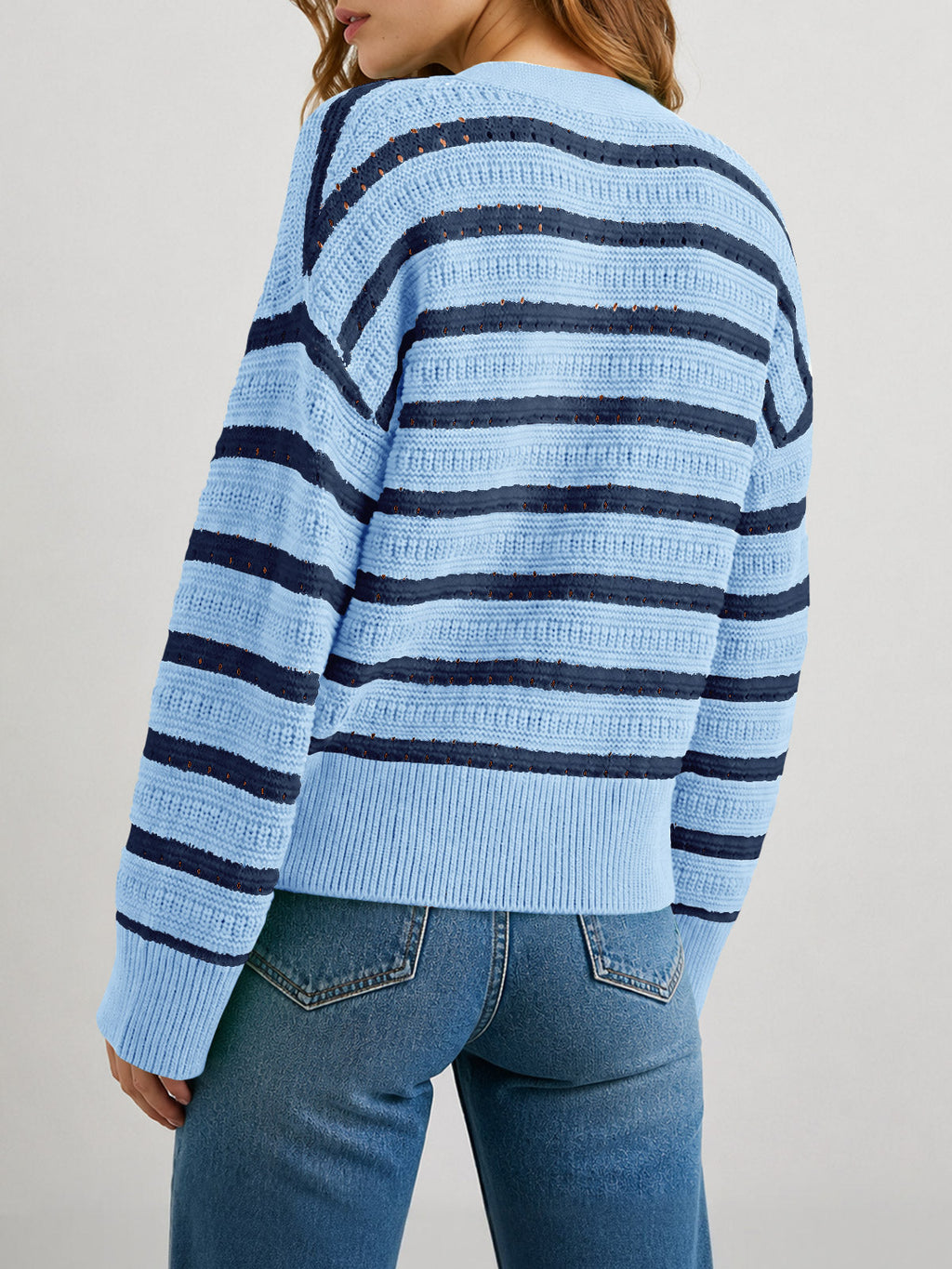 usvara Womens Striped Crochet Cardigan Tops