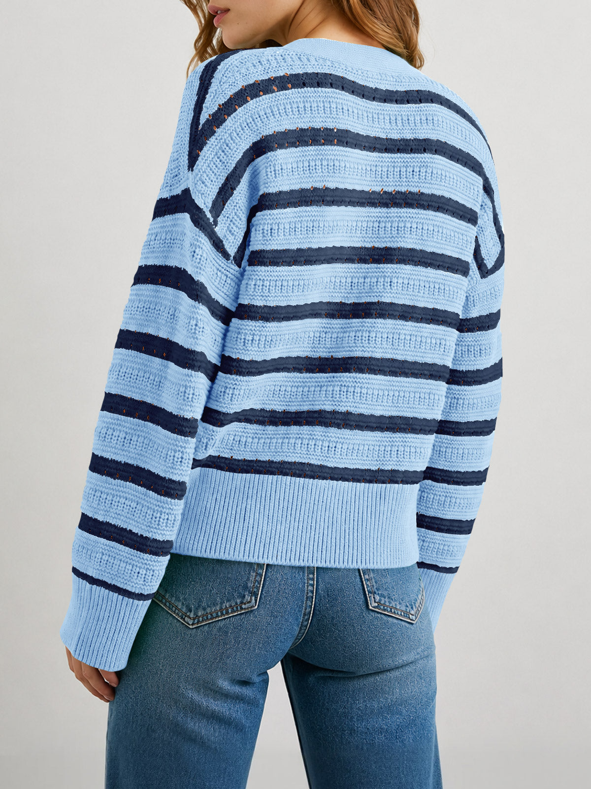 usvara Womens Striped Crochet Cardigan Tops