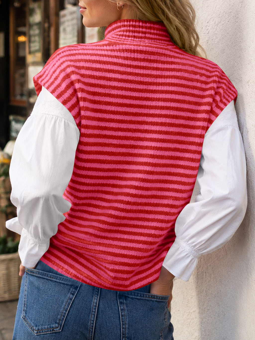 usvara Women Striped Zip Up Knit Cardigan