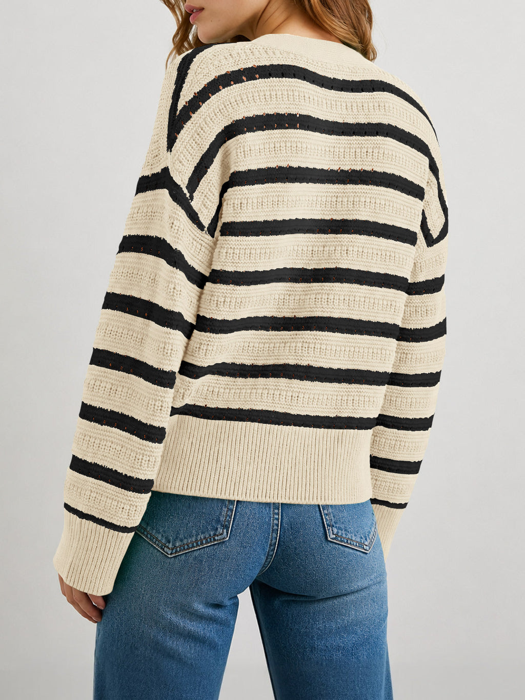 usvara Womens Striped Crochet Cardigan Tops