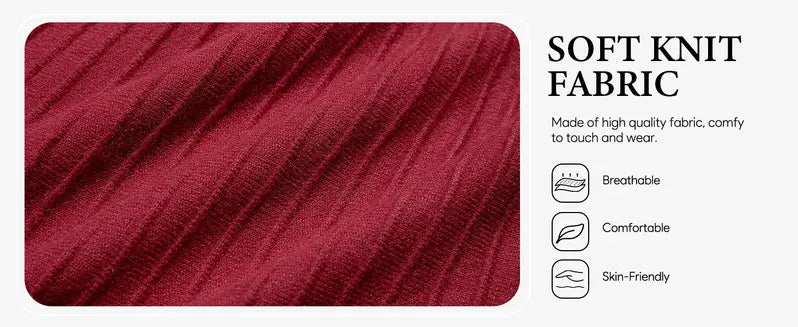 Saodimallsu Women's Cozy Knit V-Neck Deep V-Neck Long-Sleeve Ribbed Polyester A-Type Midi Dress - Fabric-Wrap, Machine-Washable Casual Party Dress