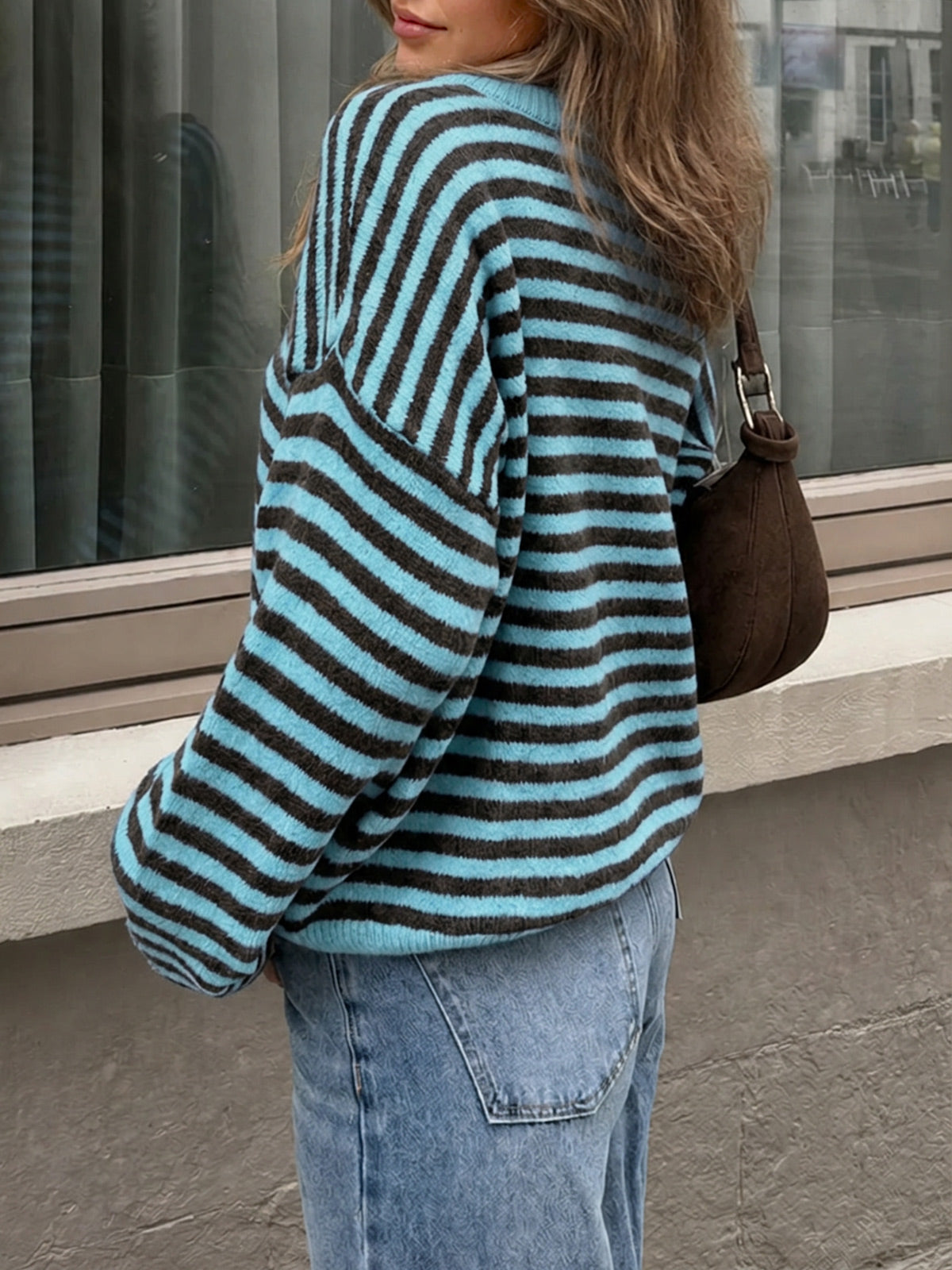 usvara Women Oversized Striped Crew Neck Pullover Sweater