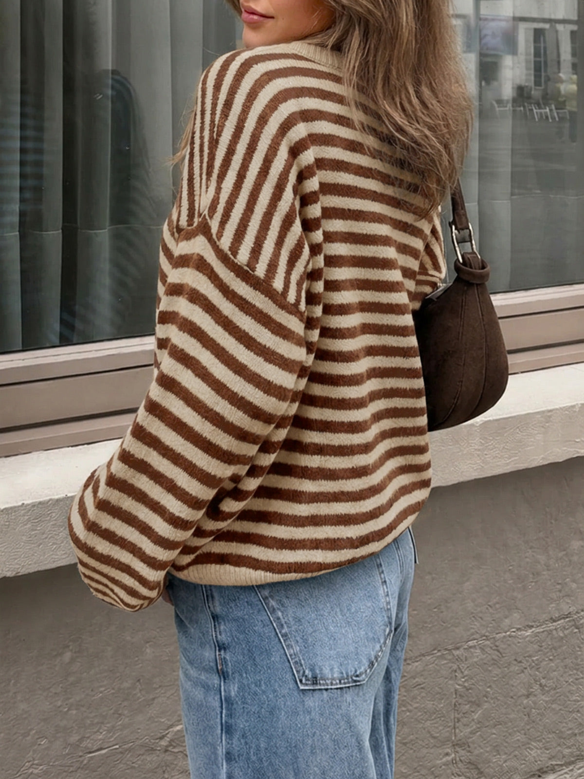 usvara Women Oversized Striped Crew Neck Pullover Sweater