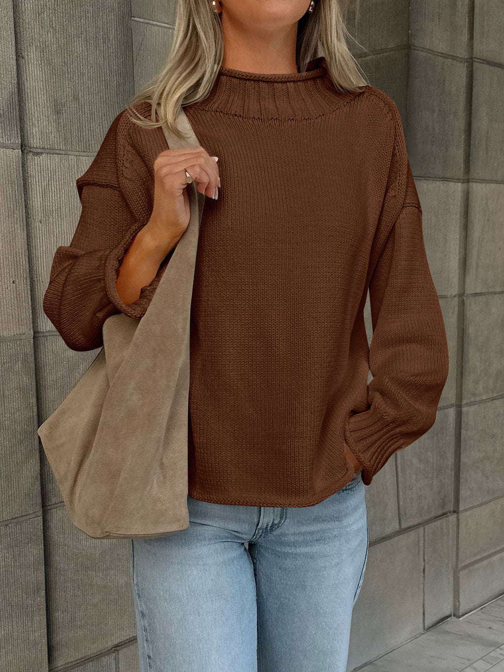 usvara Women Mock Neck Chunky Knit Tops